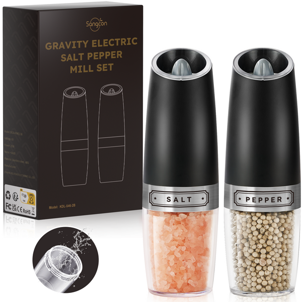 UNNEES Gravity Electric Salt & Pepper Grinder Set – 2 Pack, Adjustable Coarseness, Battery Powered With LED Light