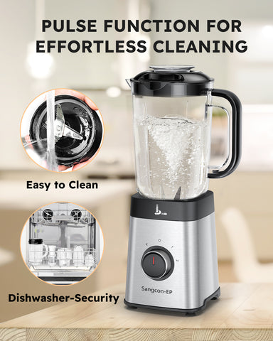 Sangcon-EP Blenders and Food Processor Combo for Kitchen, 5 in 1 Blender for Shakes and Smoothies, Meat Chopped, Grinding & more, 40 oz Jar & 17oz Cup with To-Go Lid, Stainless Steel Silver