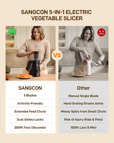 5-in-1 Electric Grater for Block Cheese,  Automatic Salad Shooter & Vegetable Slicer