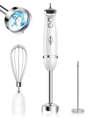 Sangcon Immersion Blender Handheld, 3-in-1 Hand Blender Electric, 400W Handheld Blender, Stainless Steel Blade Stick Blender with Whisk, Milk Frother Attachments