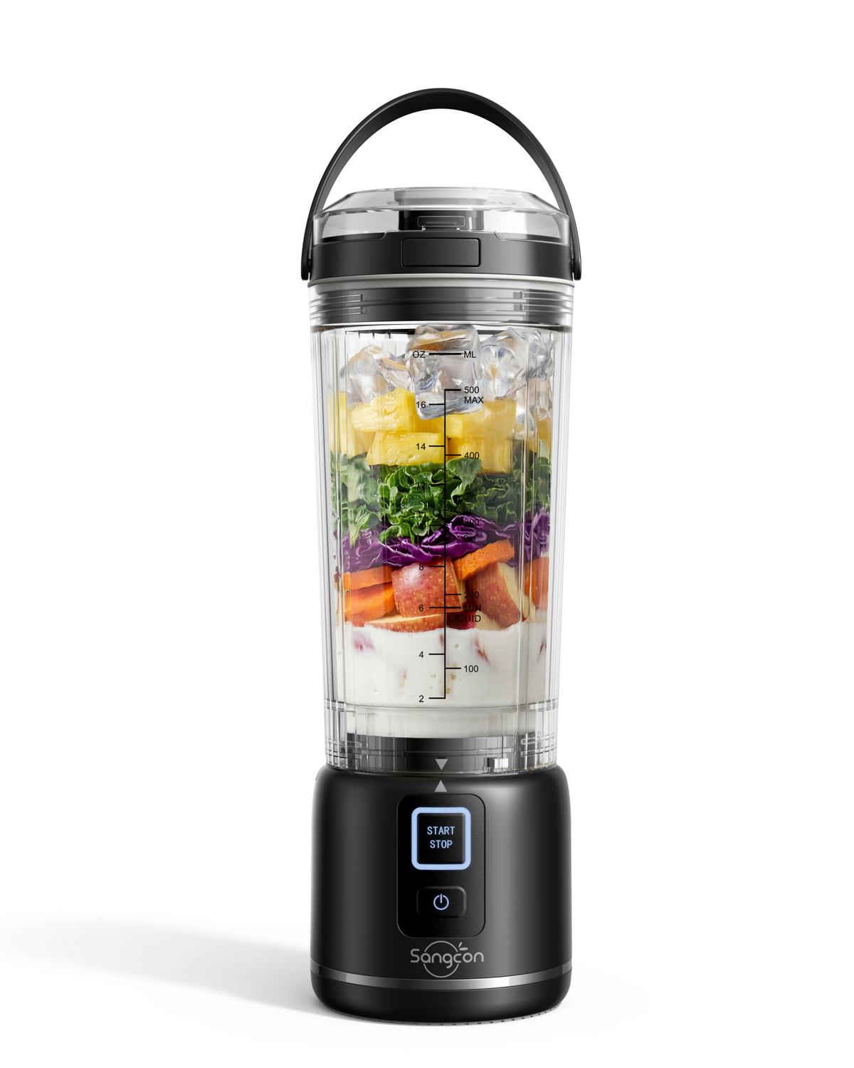 Sangcon Personal Portable Blender for Shakes & Smoothies, 6000mAh Cordless USB-C Rechargeable Blender with 2 Blend Modes, Leakproof Travel Lid, Dishwasher Safe, Ideal for Gym Office Kitchen, BPA-Free