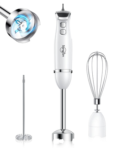 Sangcon Immersion Blender Handheld, 3-in-1 Hand Blender Electric, 400W Handheld Blender, Stainless Steel Blade Stick Blender with Whisk, Milk Frother Attachments