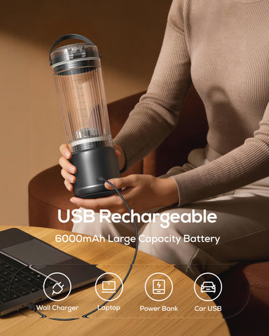 Sangcon Personal Portable Blender for Shakes & Smoothies, 6000mAh Cordless USB-C Rechargeable Blender with 2 Blend Modes, Leakproof Travel Lid, Dishwasher Safe, Ideal for Gym Office Kitchen, BPA-Free