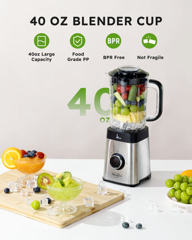 Blender for Kitchen – Smoothie & Personal Blender with 40oz Jar, 17oz To-Go Cup, Grinding Function for Shakes & Smoothies