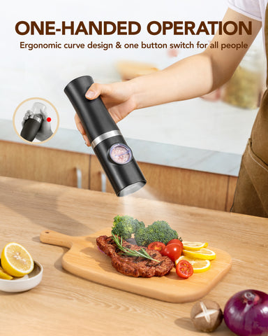 Sangcon Electric Salt and Pepper Grinder Set of 2, Automatic Salt Pepper Mill Grinder with Rechargeable Base LED light, Adjustable Coarseness,One-handed Operation, Refillable Spice Mill Shakers