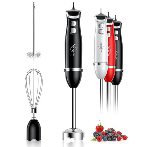 Sangcon Immersion Blender Handheld, 3-in-1 Hand Blender Electric, 400W Handheld Blender, Stainless Steel Blade Stick Blender with Whisk, Milk Frother Attachments