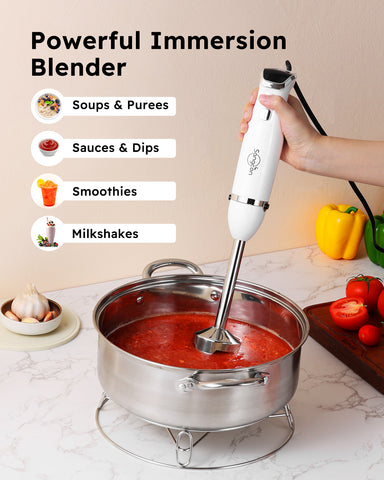 Sangcon Immersion Blender Handheld, 3-in-1 Hand Blender Electric, 400W Handheld Blender, Stainless Steel Blade Stick Blender with Whisk, Milk Frother Attachments