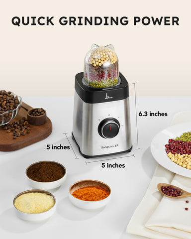Sangcon-EP Blenders and Food Processor Combo for Kitchen, 5 in 1 Blender for Shakes and Smoothies, Meat Chopped, Grinding & more, 40 oz Jar & 17oz Cup with To-Go Lid, Stainless Steel Silver