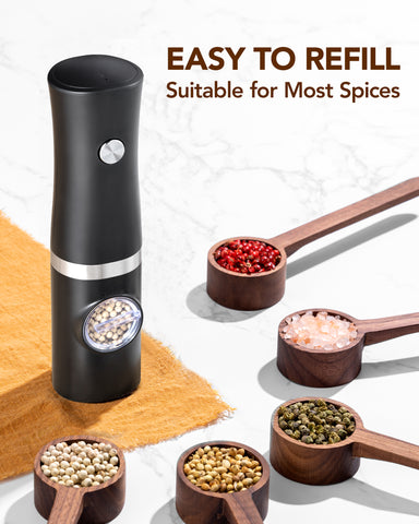 Sangcon Electric Salt and Pepper Grinder Set of 2, Automatic Salt Pepper Mill Grinder with Rechargeable Base LED light, Adjustable Coarseness,One-handed Operation, Refillable Spice Mill Shakers