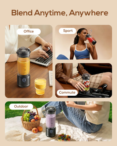 Sangcon Personal Portable Blender for Shakes & Smoothies, 6000mAh Cordless USB-C Rechargeable Blender with 2 Blend Modes, Leakproof Travel Lid, Dishwasher Safe, Ideal for Gym Office Kitchen, BPA-Free