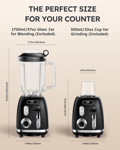 Sangcon 800W Food Blender, 57oz Glass Jar, Detachable Attachment, Black