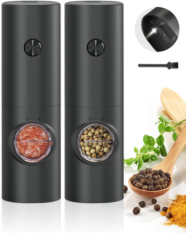 Sangcon Automatic Salt and Pepper Grinder Set, Battery Operated Black Pepper Grinder(without Battery), Kitchen Gadget with White Led Light, Adjustable Coarseness, One-handed Operation, 2 Pack