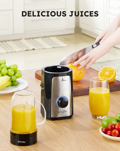 Sangcon 5-in-1 Blender & Food Processor Combo, 350W Smoothie Blender and Food Chopper for Smoothies, Meat & Vegetables