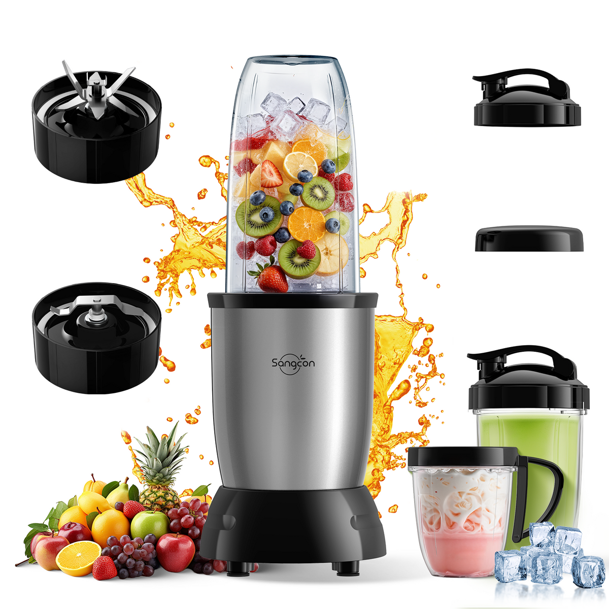 Sangcon 1000w Smoothie Blender for Kitchen, Blender for Smoothies, with 24oz/19oz/10oz Bpa-Free Cups – Upgraded Portable Personal Blenders for Shakes, Frozen fruit, Baby Food, Spice Grinding & More