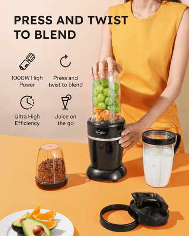 Sangcon 1000W Blender for Smoothies with 3 Cups, 2 Spout-Lids, 1 Storage-Lid, 1 To-Go-Lid