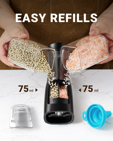 Sangcon Electric Salt and Pepper Grinder Set Shakers 2 IN 1 - USB RECHARGEABLE Salt and Pepper Mill Set All in One