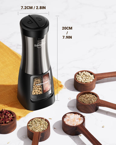 Sangcon Electric Salt and Pepper Grinder Set Shakers 2 IN 1 - USB RECHARGEABLE Salt and Pepper Mill Set All in One