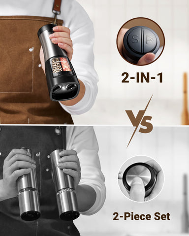 Sangcon Electric Salt and Pepper Grinder Set Shakers 2 IN 1 - USB RECHARGEABLE Salt and Pepper Mill Set All in One