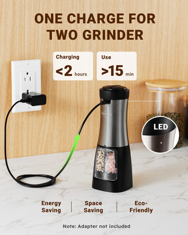 Sangcon Electric Salt and Pepper Grinder Set Shakers 2 IN 1 - USB RECHARGEABLE Salt and Pepper Mill Set All in One