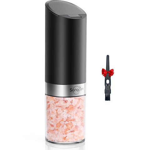 Sangcon Gravity Electric Salt and Pepper Grinder Set with Dust Cover, Battery Operated(4 AAA), Large Capacity, Adjustable Coarseness, One Hand Automatic Salt and Pepper Shakers Set Mill with LED Light