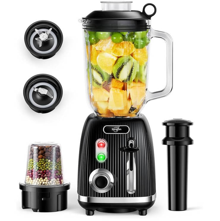 Sangcon 800W Food Blender, 57oz Glass Jar, Detachable Attachment, Black